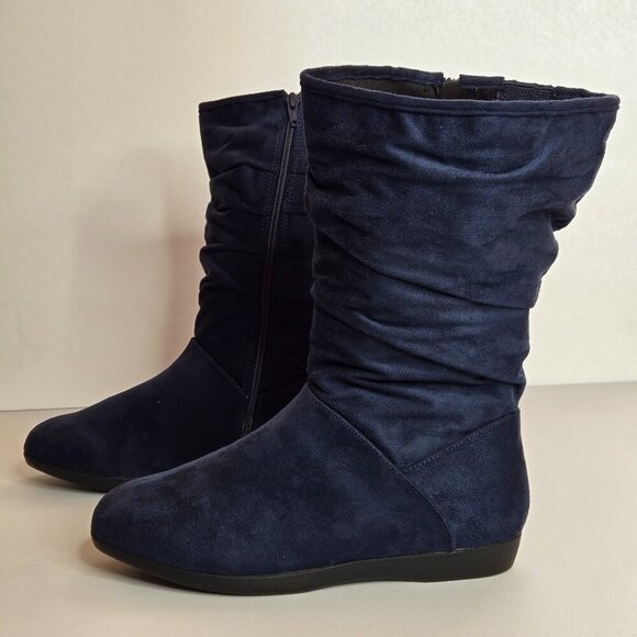 Women's Navy Suede Boots - Picture 5 of 13